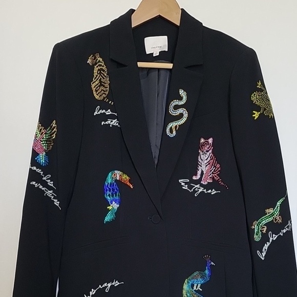 $695 Unworn Cinq A Sept Jungle Headset Karlie Bead Detail Blazer in Black - Picture 4 of 13